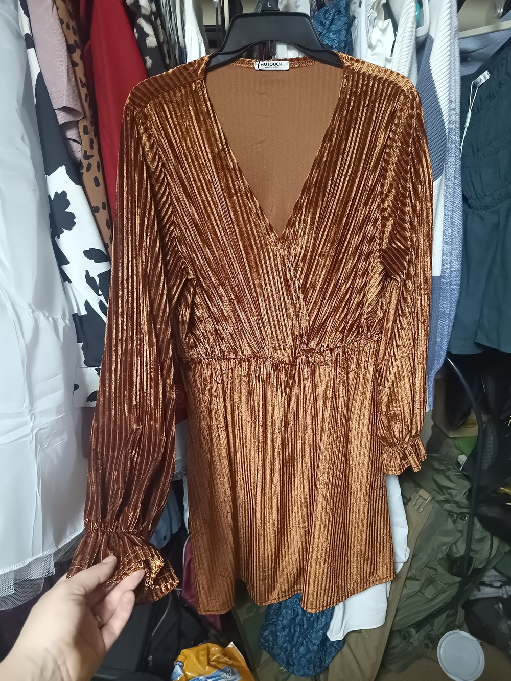Metallic Bronze Pleated Velvet Wrap Top